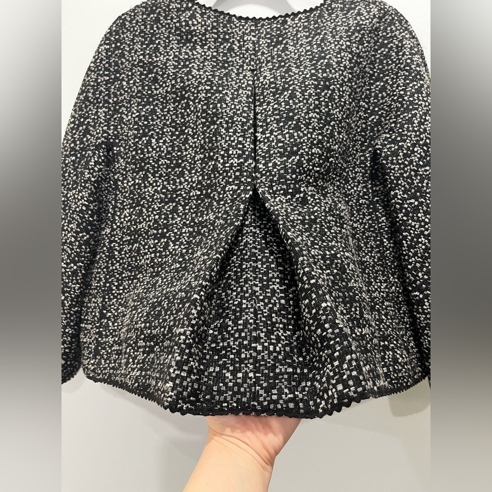 Vintage Black White Tweed Textured Short Classic Swing Trapeze Jacket Medium 10 - Picture 6 of 7